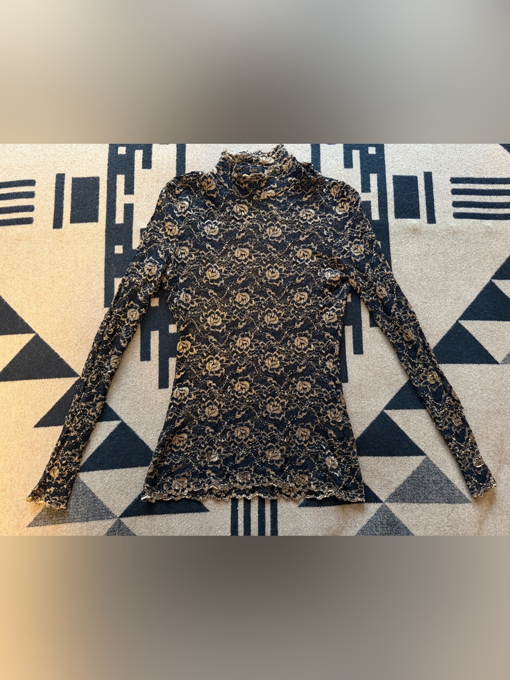 Reba Black & Gold Lace Turtleneck Small
